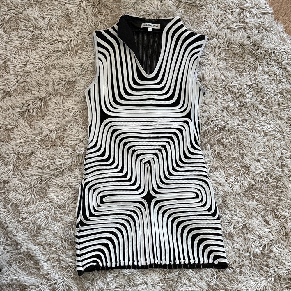 Black & White Optical Geometric Mini Dress Sleeveless Bodycon